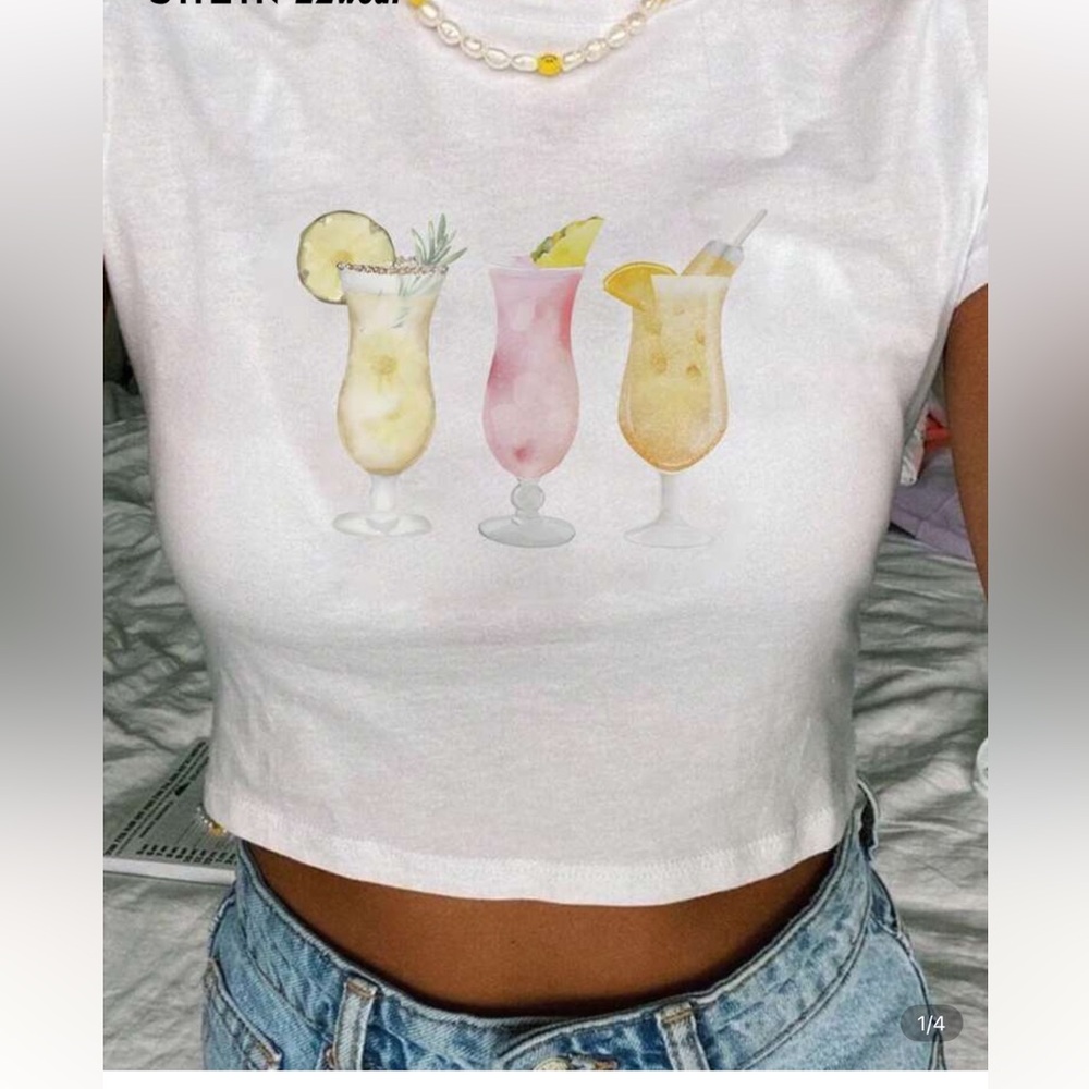 SHEIN White Cocktail Graphic Muscle Tee